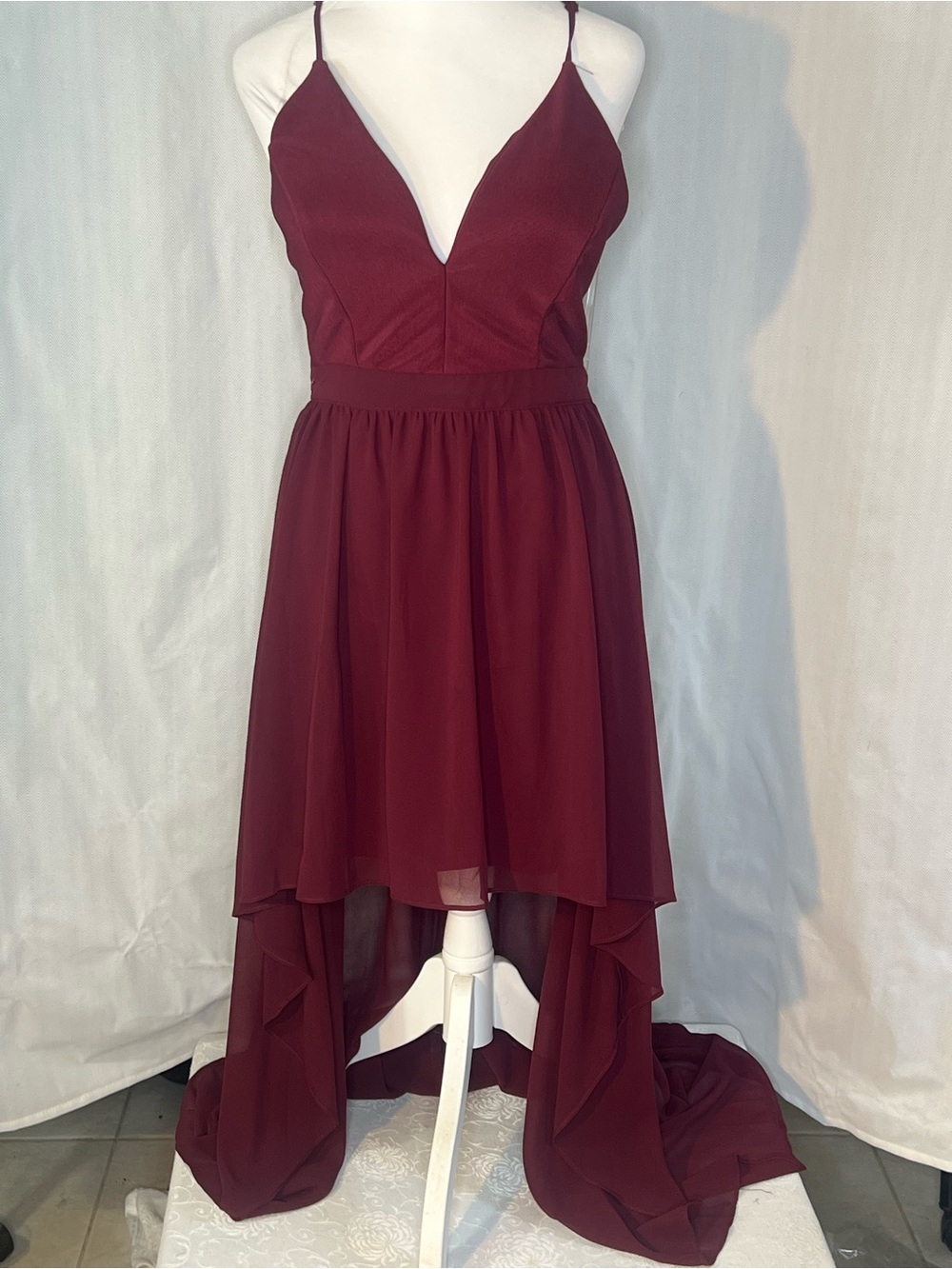 Honey andRosie Dress Prom Homecoming Burgundy Hi Low Chiffon Spaghetti Straps M